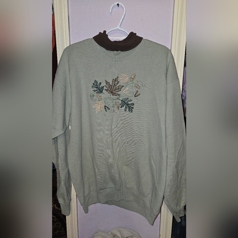 Womens Leaf Embroidered Sweater XL